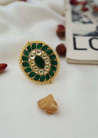 Green Gold Plated Kundan Ring