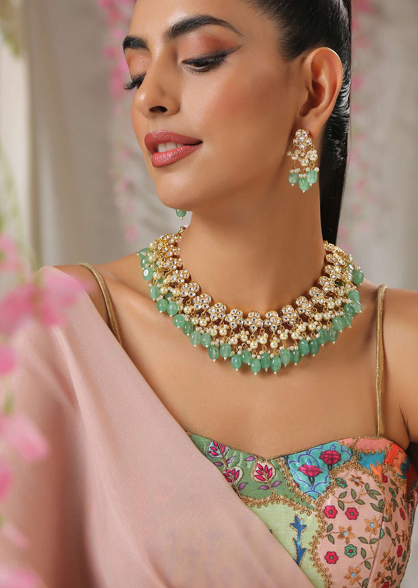 Kalki Green Kundan Necklace Set