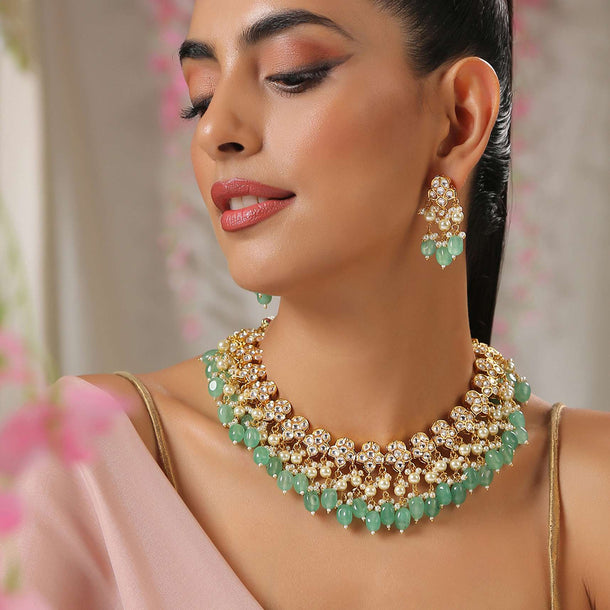 Kalki Green Kundan Necklace Set