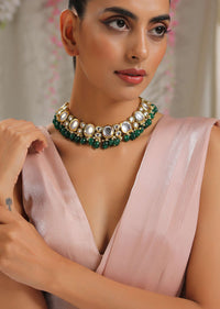 Green Floral Kundan Necklace Set