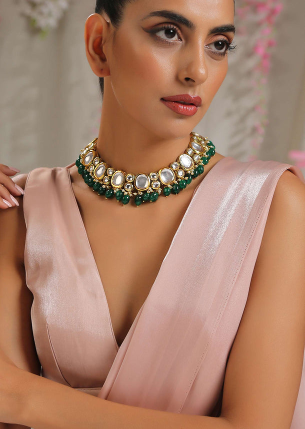 Green Floral Kundan Necklace Set