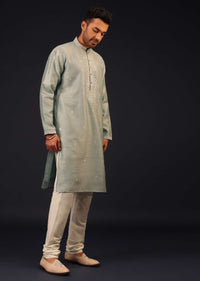 Powder Green Mirror Embroidered Kurta Set