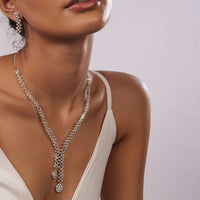 High-Low Diamond Necklace Set In Silver-Plated Alloy