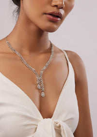 High-Low Diamond Necklace Set In Silver-Plated Alloy