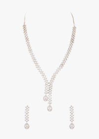 High-Low Diamond Necklace Set In Silver-Plated Alloy