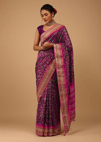 Grape Purple Saree In Pure Silk With Handloom Patola Ikat Weave