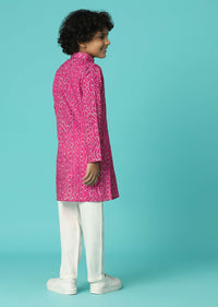 Kalki Hot Pink Jacket Kurta Set In Silk With Bandhani Print