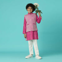 Kalki Hot Pink Jacket Kurta Set In Silk With Bandhani Print