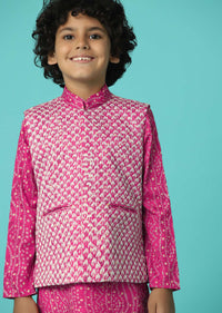 Kalki Hot Pink Jacket Kurta Set In Silk With Bandhani Print