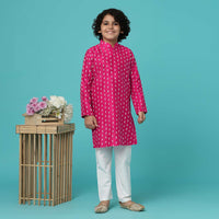 KALKI Hot Pink Kurta Set With Threadwork For Boys