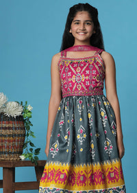 Kalki Hot Pink Printed Kurti And Palazzo Set In Silk For Girls