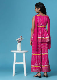 Kalki Hot Pink Printed Silk Kurti And Palazzo Set For Girls