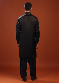 Black Festive Kurta In Mini Silk With Lucknowi Embroidery