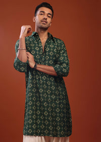 Deep Green Dhoti Kurta In Cotton With Foil Print