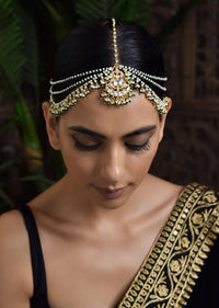 Gold Plated Mathapatti With Pearls And Green Beads