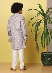 Kalki Lavender Purple Kurta Set For Boys In Silk With Floral Print