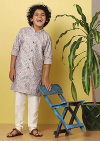 Kalki Lavender Purple Kurta Set For Boys In Silk With Floral Print