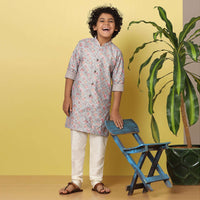 Kalki Lavender Purple Kurta Set For Boys In Silk With Floral Print