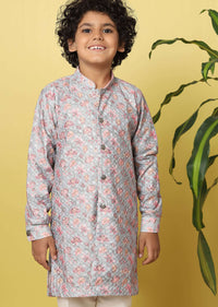 Kalki Lavender Purple Kurta Set For Boys In Silk With Floral Print