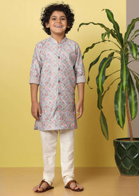 Kalki Lavender Purple Kurta Set For Boys In Silk With Floral Print