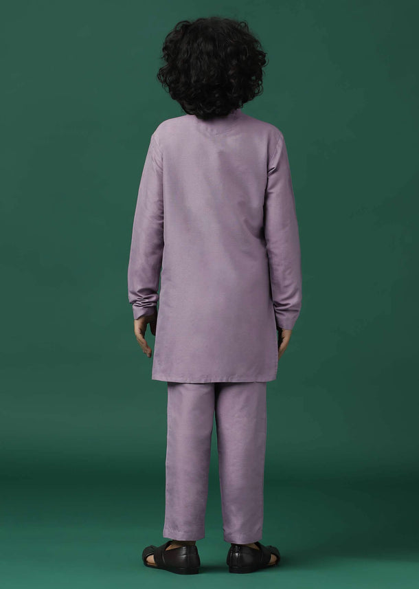 Kalki Lavender Purple Printed Kurta Jacket Set In Silk For Boys