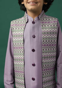 Kalki Lavender Purple Printed Kurta Jacket Set In Silk For Boys