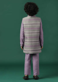 Kalki Lavender Purple Printed Kurta Jacket Set In Silk For Boys