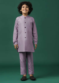 Kalki Lavender Purple Printed Kurta Jacket Set In Silk For Boys