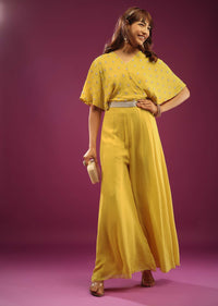 Bright Yellow Jumpsuit With Embroidery In Beads And Cut Dana