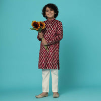 KALKI Maroon Red Printed Kurta Set With Zari Work For Boys