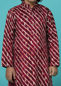 KALKI Maroon Red Printed Kurta Set With Zari Work For Boys