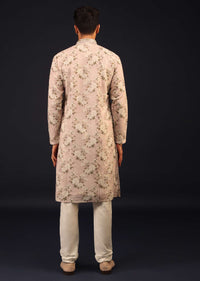 Powder Pink Embroidered Kurta Set With Vintage Floral Print