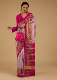 Petal Pink Saree In Silk With Ikat Weave Patola Work