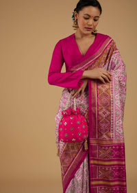 Petal Pink Saree In Silk With Ikat Weave Patola Work