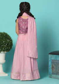 Kalki Mauve Pink Top And Lehenga Set In Silk With Foil Print For Girls