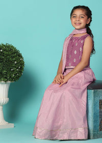 Kalki Mauve Pink Top And Lehenga Set In Silk With Foil Print For Girls