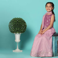 Kalki Mauve Pink Top And Lehenga Set In Silk With Foil Print For Girls