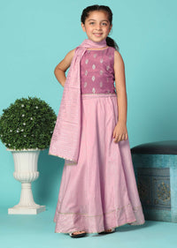 Kalki Mauve Pink Top And Lehenga Set In Silk With Foil Print For Girls