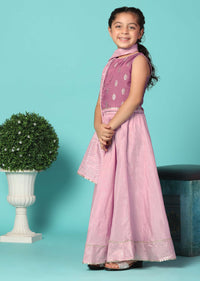 Kalki Mauve Pink Top And Lehenga Set In Silk With Foil Print For Girls