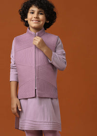 Kalki Mauve Purple Embroidered Kurta Jacket Set For Boys