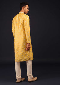 Cyber Yellow Mirror And Thread Embroidered Kurta Set