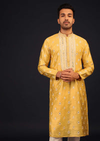 Cyber Yellow Mirror And Thread Embroidered Kurta Set