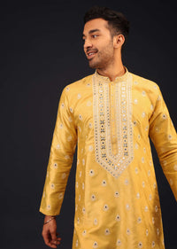 Cyber Yellow Mirror And Thread Embroidered Kurta Set