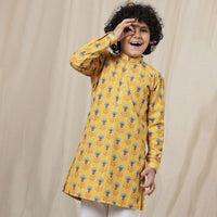 Kalki Mimosa Yellow Kurta Set In Silk With Threadwork For Boys