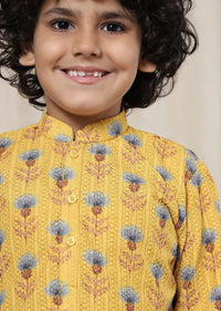 Kalki Mimosa Yellow Kurta Set In Silk With Threadwork For Boys