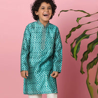 Kalki Min Blue Boys Kurta Set In Silk With Zari Work