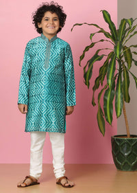 Kalki Min Blue Boys Kurta Set In Silk With Zari Work