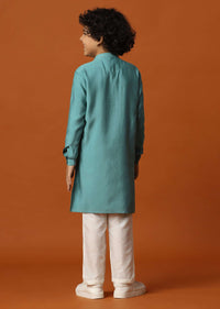 Mint Blue Kurta Set In Silk For Boys