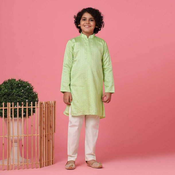 KALKI Mint Green Kurta Set With Thread Embroidery For Boys