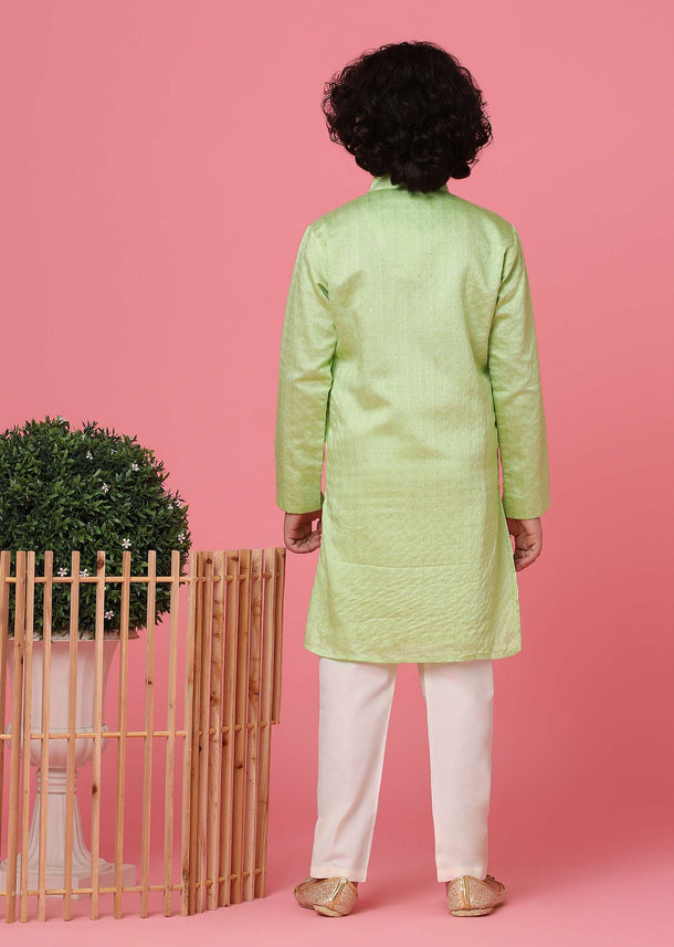 KALKI Mint Green Kurta Set With Thread Embroidery For Boys